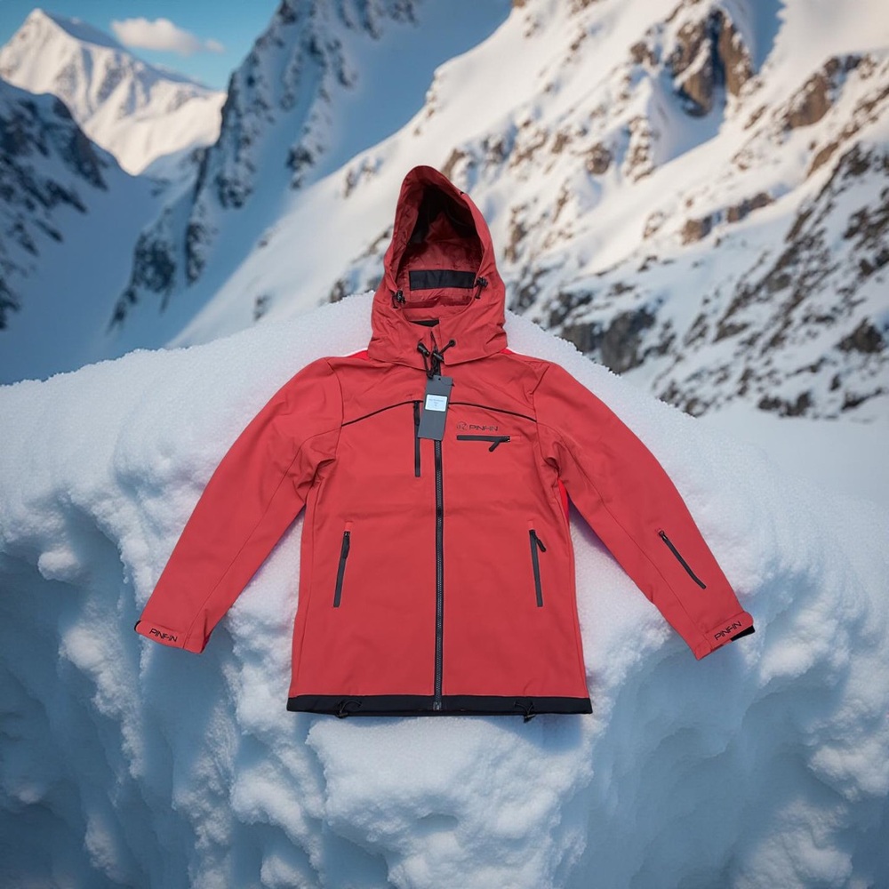 PINFIN Red Performance Jacket with High Collar and Water-Resistant Fabr…
